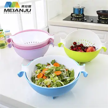 

60pcs/lot The creative double fruit basket kitchen washing basket plastic fruit basin factory direct sale