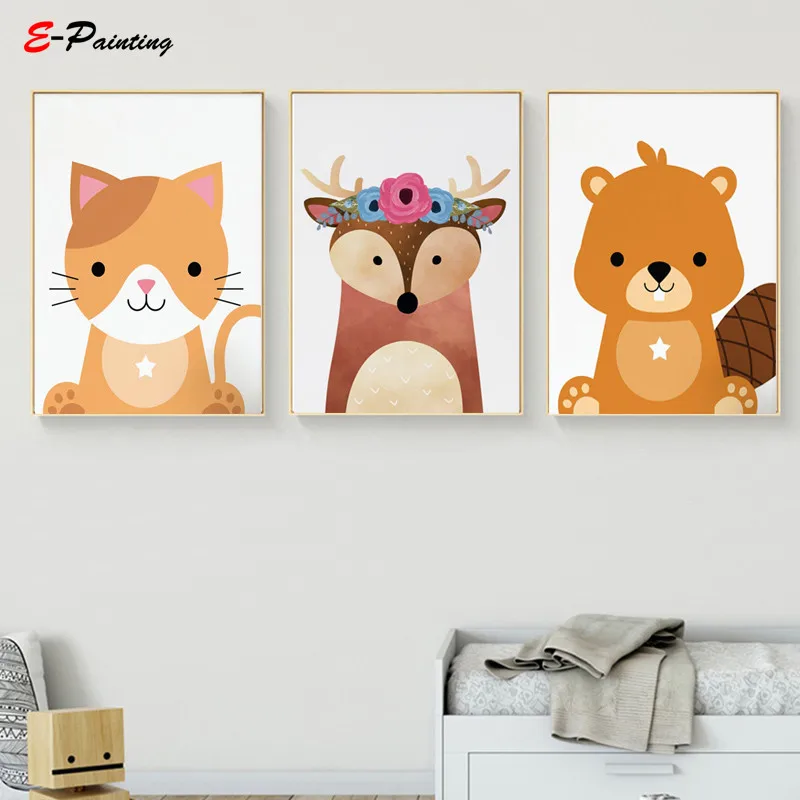 Modern Canvas Art Nursery Print Beaver Cub Babies Room Cute Animal