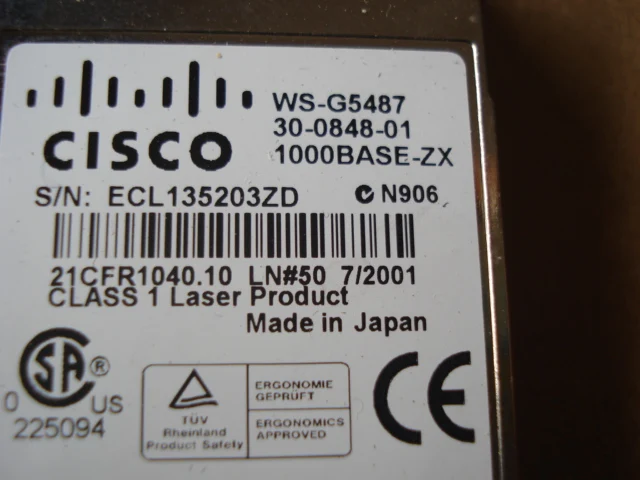 

WS-G5487 1550nm 1000BASE-ZX GBIC 70KM SC