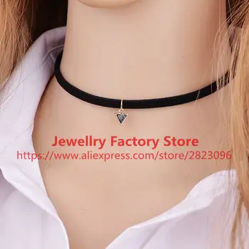 

300pcs/lot Triangle Choker Necklace With Black Leather Rope Indian Choker Collar Necklace Collier Bijoux Wholesale Necklace