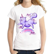 2016 New Arrivals Women Fashion T shirt Short Sleeve Cat font b Unicorn b font Printed