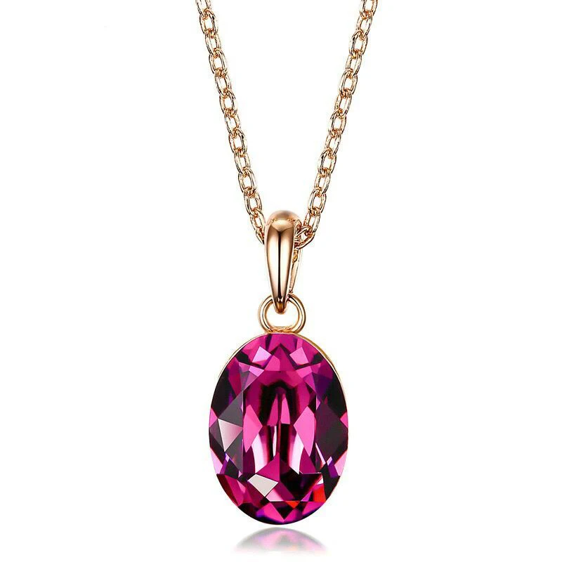 

MxGxFam Blue / Purple Oval Crystal Pendants Necklace For Women Fashion Jewelry Rose Gold Color 42cm Chain