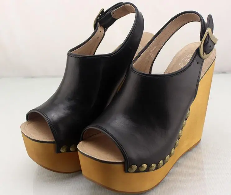 

Thick bottom wedge sandals female summer 2019 new leather fish mouth super high heel increased fashion platform shoes