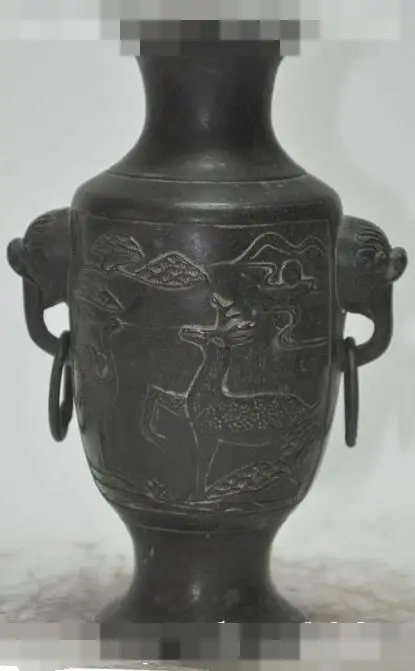 

S4984 6"chinese palace bronze elephant deer Crane bird statue Zun Bottle Pot Vase Jar discount 30% (C0324)