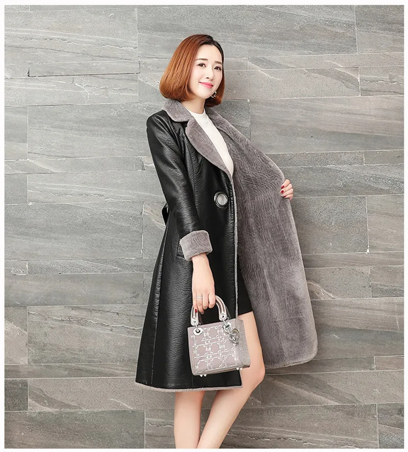 Новинка, зимняя женская кожаная куртка, пальто, тонкая овечья кожа, теплая, плюс размер, 4XL, высокое качество, женское длинное пальто, пальто, AA557