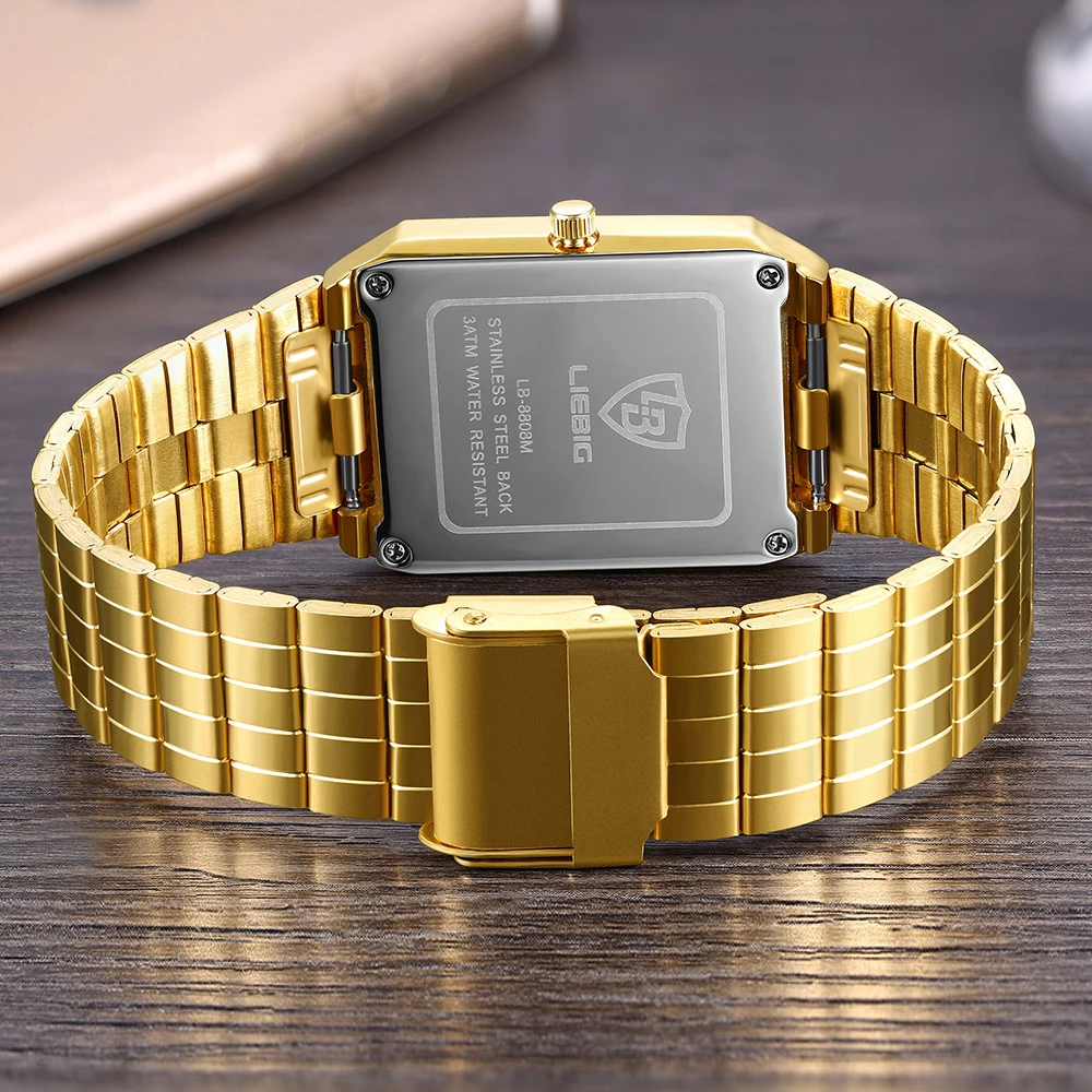 Кварцевые часы для мужчин и женщин, золотые часы, брендовые Роскошные наручные часы с браслетом, золотые стальные женские и мужские часы, мужские часы 8808