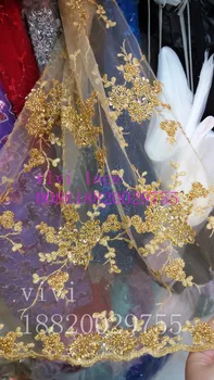 

va004 new 2017 gold sequin beads lovely embroidery polyestor net mesh tulle lace for wedding/evening dress/party.5color