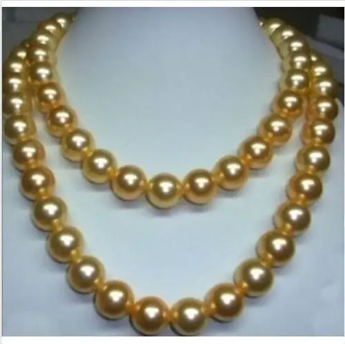 

19" WHOLESALE genuine 35" 10-11 mm south sea golden pearl necklace 14K Gold Clasp (0926)