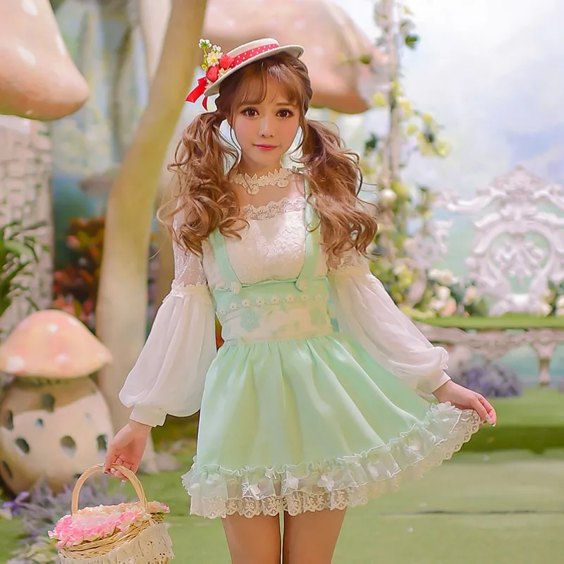

Princess sweet lolita shirt Candy rain original spring Couture Sweet Princess Lantern Sleeve Chiffon long sleeved C16AB6007