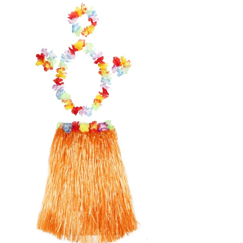 Пластиковые волокна для женщин трава юбки хула Гавайские костюмы 30 см/40 см/см60 см/80 см дамы платье праздничные и вечерние принадлежности - Цвет: 5Piece-1set orange