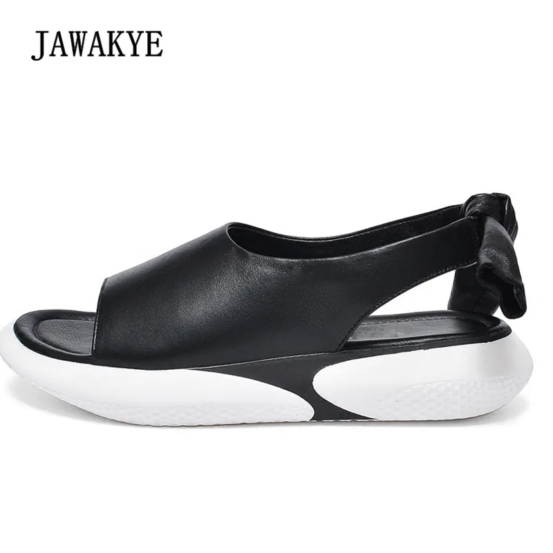 

2018 Chic Real Leather Gladiator Sandals Woman Peep Toe Bow Strange Thick Bottom Summer Casual Shoes For Women