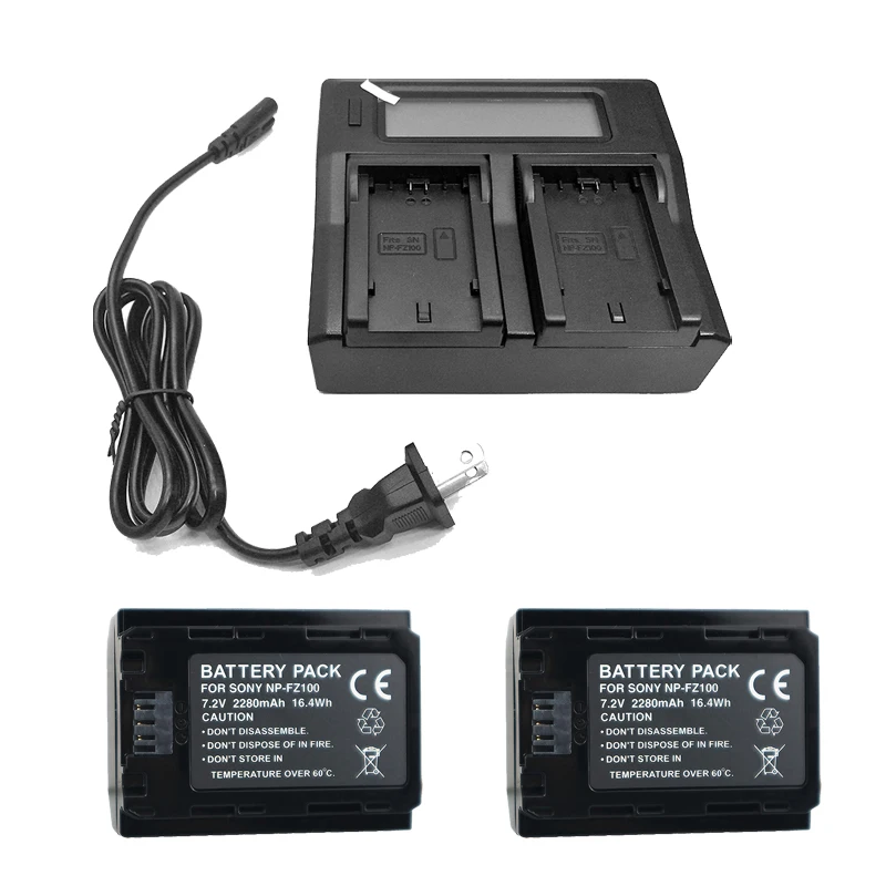

Smart LED Dual Charger+2pcs NP-FZ100 NP FZ100 Camera Charging Battery for Sony Alpha 9 A9 9R A9R 9S A9S A7RIII A7R3 7RM3 A7m3