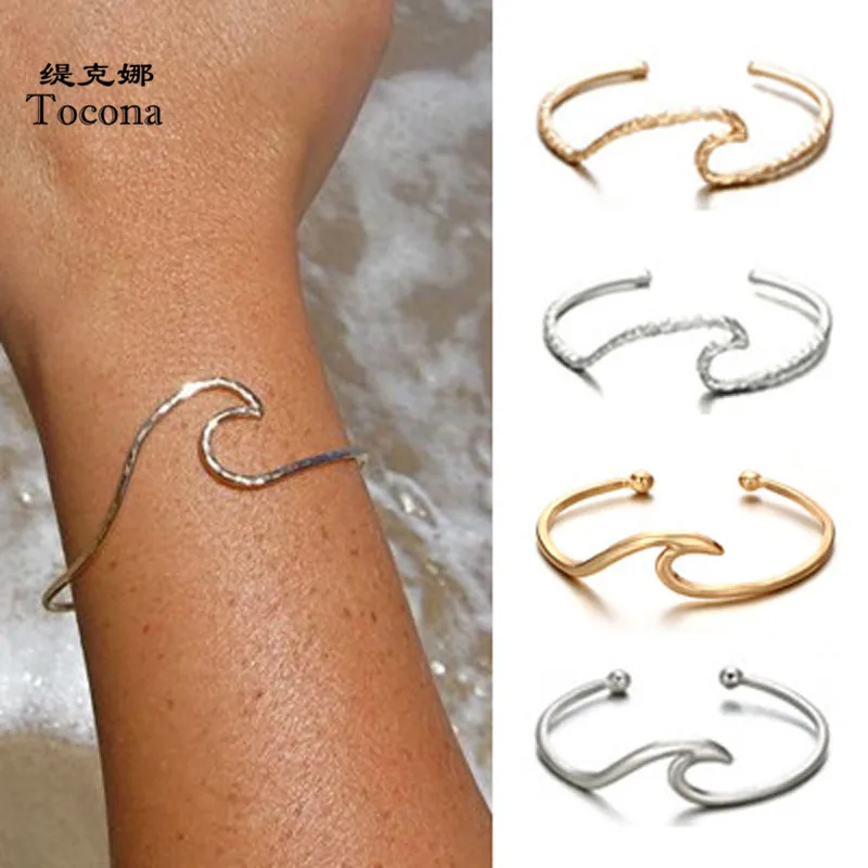 

Tocona Bohemian Opening Wave Bracelets for Women Gold Silver Alloy Cuff Bracelet Bangle Beach Jewelry Accessories 4266