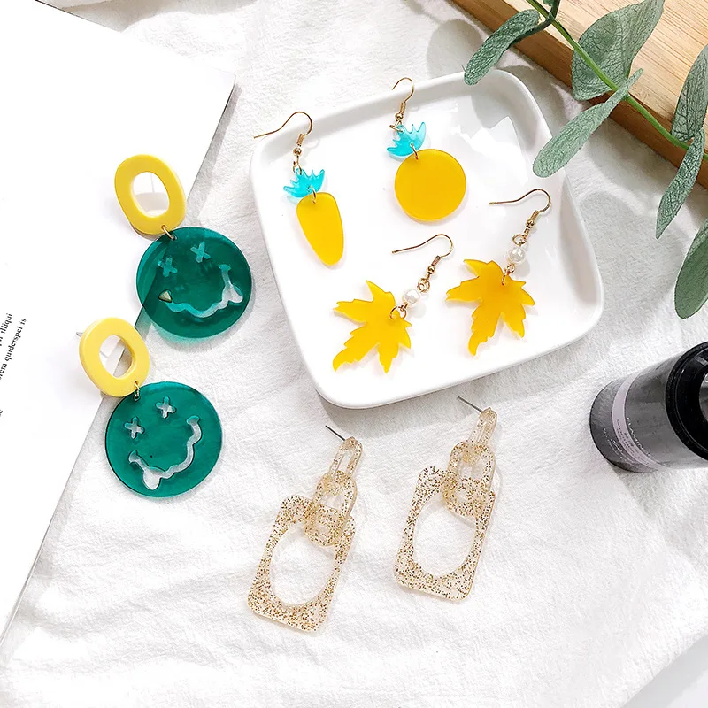 Korean Creative Acetic Acid Women Earrings Smile Face Geometric Drop