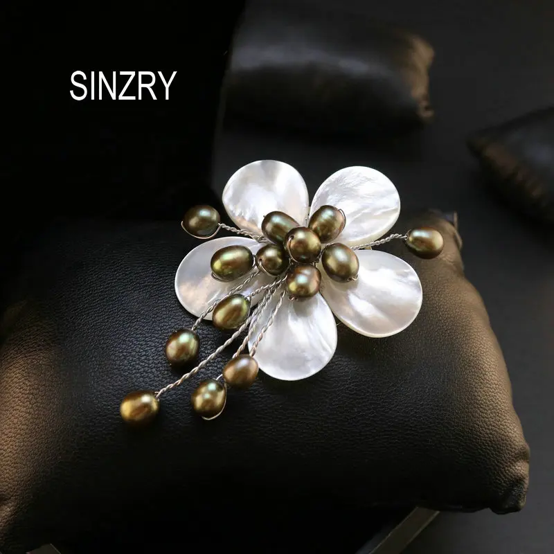SINZRY новая ручная работа натуральная пресноводная оболочка брошки Жемчужный Цветок Булавка Элегантная Дамская пряжка