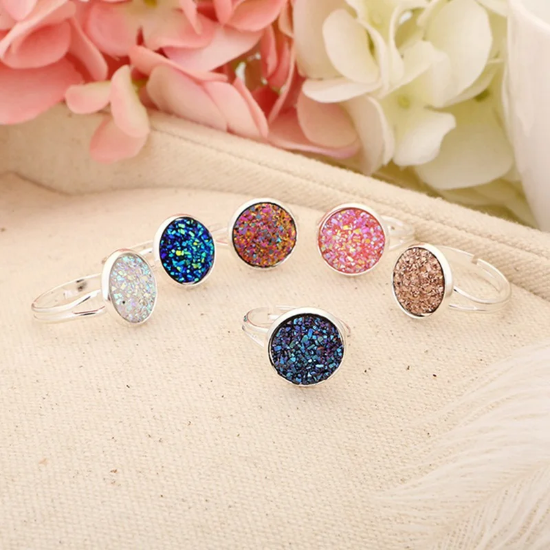 Женские медные Регулируемые кольца Drusy круглый бронза под старину Королевский