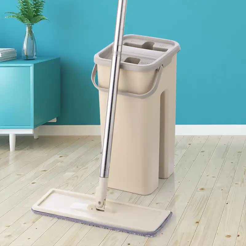 Floor Cleaning Flat Squeeze Mop and Bucket Microfiber Mop Pad Hand Free Wringing
