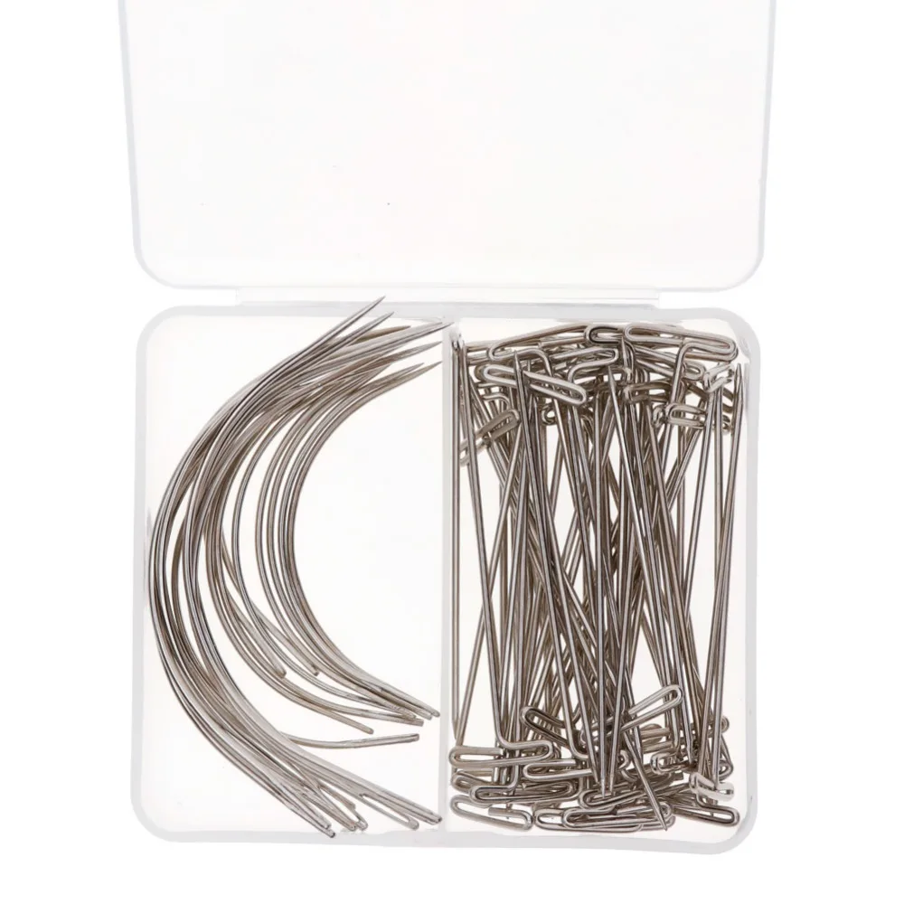 70pcs Wig Making Pins Needles Set T Pins+2.5/3.5 Inch C Curved Hair