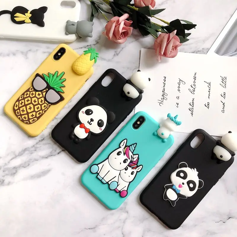 

XS XR 3D Case on for Coque iPhone 7 iPhone 8 Plus Case Panda Unicorn Soft Cover for funda iPhone 5 5S SE 6 6S X XS Max Case etui