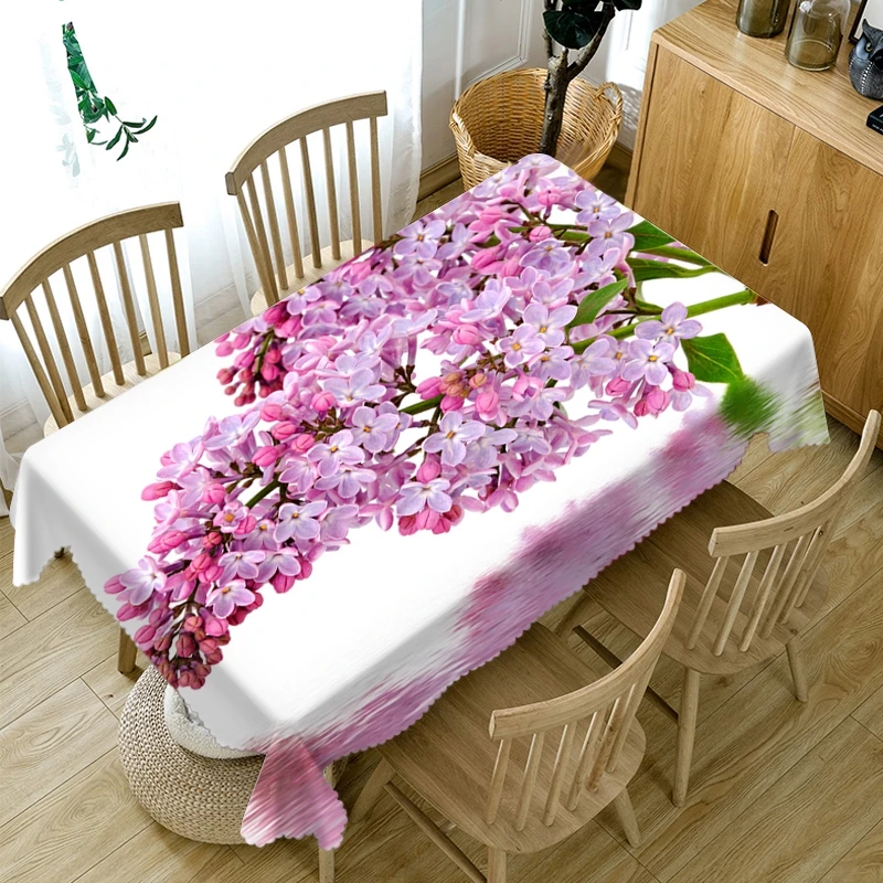 

2018 New 3D Tablecloth Pink Violet Flowers Pattern Dustproof Dining table Table cloth Rectangular Thicken Polyester Table Cover