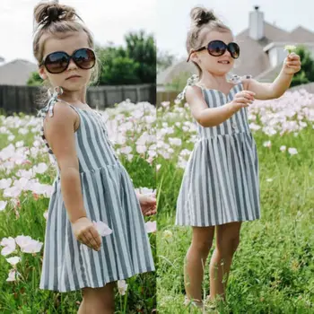 

CA Toddler Baby Girls Kids Striped Sleeveless Short Mini Dress tutu Skirt Clothes