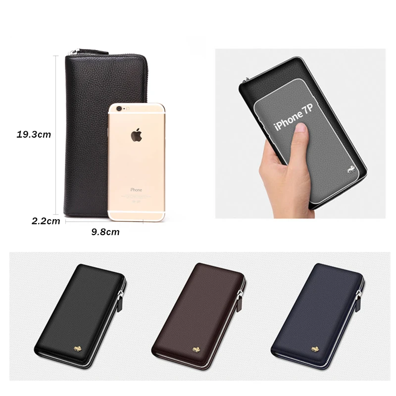  BISON DENIM Brand Genuine Leather Wallet RFID Blocking Clutch Bag Wallet Card Holder Coin Purse Zip - 32835553042