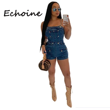 

Echoine Sexy Bodysuit Spaghetti Straps Cowboy Jumpsuit Slinky Bodycon Summer Short Rompers Womens Jumpsuit Overalls Plus Size 2