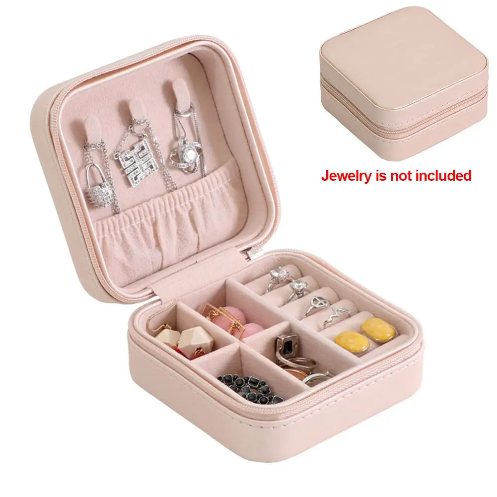 Portable Women Jewelry Organizer with Zipper PU leather Ring Earring Storage Case Necklaces Bracelet Display Box Travel Case