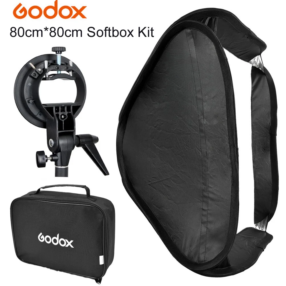 GODOX s-тип Bowens кронштейн+ 80x80 см 3" складной портативный Фотостудия софтбокс рассеиватель сумка комплект для вспышки Speedlite блюдо