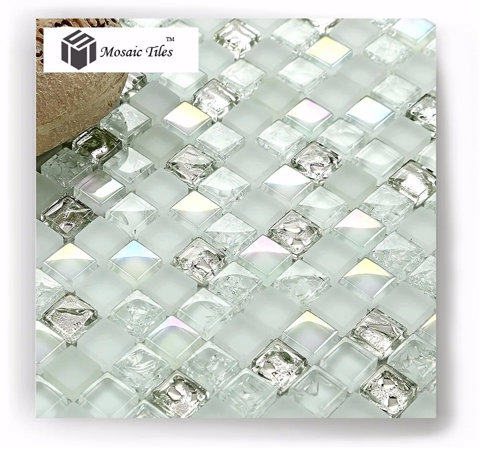 TST White Glass Tiles Iridescent Aqua Kitchen Backsplash Tile - TST White Glass Tiles Iridescent Aqua Kitchen Backsplash Tile