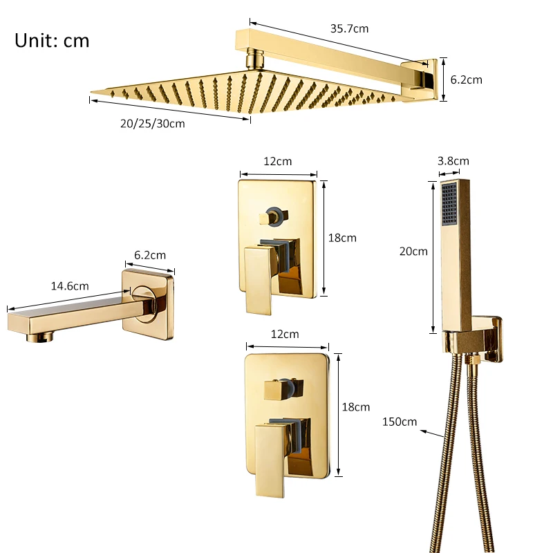 Bathroom Shower Faucet Set Quyanre Wall Mount Golden Shower Faucets Set Ultrathin Rainfall Gold Shower Hot Cold Water Mixer Tap Bathroom Gold Kit