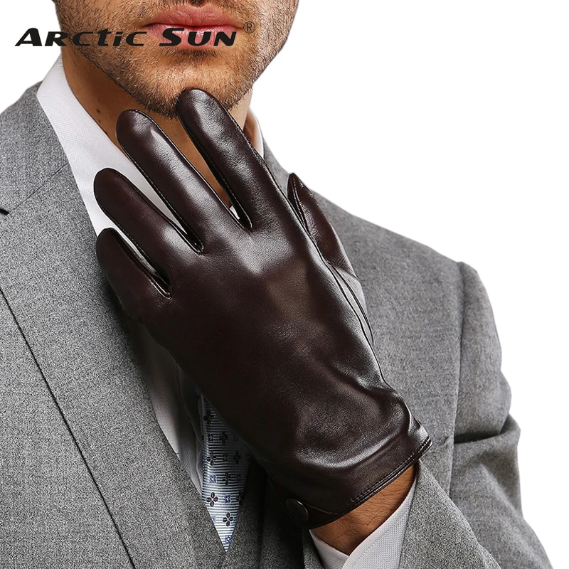 Мода 2019 мужские кожаные перчатки теплые однотонные черные наручные настоящие Натуральная овечья кожа перчатки зимние для вождения