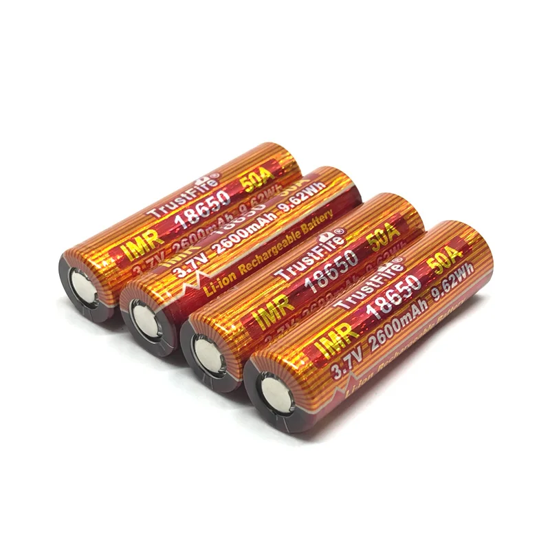 TrustFire IMR 18650 Lithium Battery 50A 3.7V 2600mAh 9.62Wh High-Rate Rechargeable Batteries For E-cigarettes/LED Flashlights TrustFire IMR 18650 Lithium Battery 50A 3.7V 2600mAh 9.62Wh High-Rate Rechargeable Batteries For E-cigarettes/LED Flashlights
