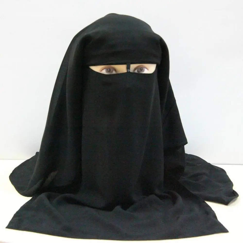 Исламская 3 слоя никаб паранджи Bonnet хиджаб Кепки вуаль мусульманский шарф бандана Головные уборы черный уход за кожей лица крышка Абаи Стиль Обёрточная бумага головной убор - Цвет: BLACK