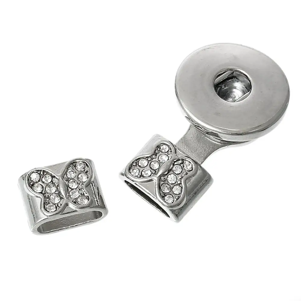 DoreenBeads Snap Clasps Fit Leather Cord Round Silver Tone Butterfly