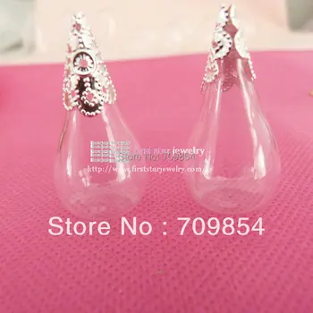 

6*18*30mm Water Drop Flat Back Glass Bubble Vial bottle +silver top cap