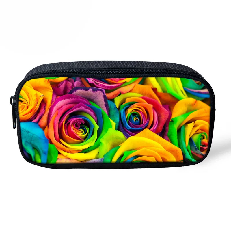 

Colorful 3D Rose Pencil Case Flower Prints Kids Pencil Box For Student Pen Holder Stationary Bag Women Cosmetic Bags