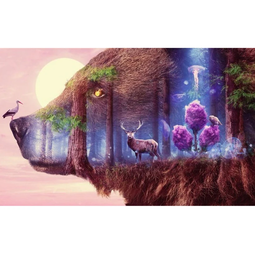 

DIY Diamond Embroidery bear forest moon Needlework 5D Diamond Painting Cross Stitch deer Full Drill resin Painting rhines FR387