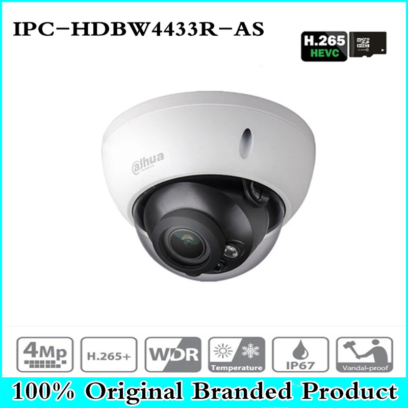 

DH IPC-HDBW4433R-AS 4MP CCTV IP Camera Support IK10 IP67 Audio in/out &Alarm Port PoE Camera IR 30m WDR Security with logo
