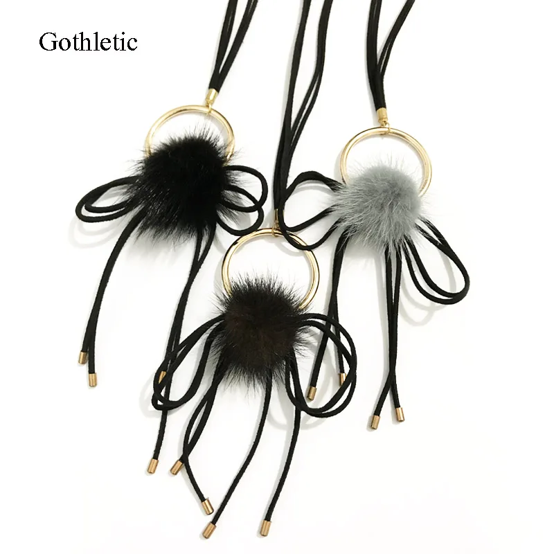 Gothletic Брендовое ожерелье с помпоном из натурального меха норки золотого цвета