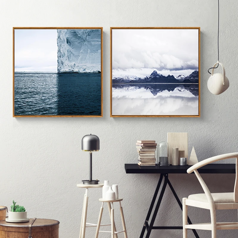 Nordic Glacier море горная река море морской пейзаж квадратный Печать холст Картина плаката стены картину для Гостиная Home Decor