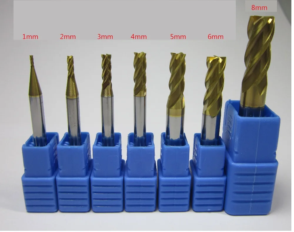 7PCS 1MM 6MM 8MM HRC58 4 flutes Tungsten Carbide End Mills / CNC