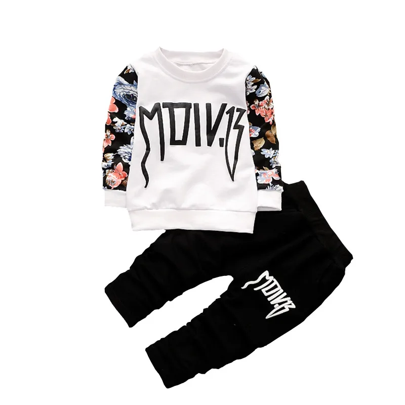 

Children's clothing new children's autumn floral sleeves cartoon two-piece fashion trend cotton clothing and pants