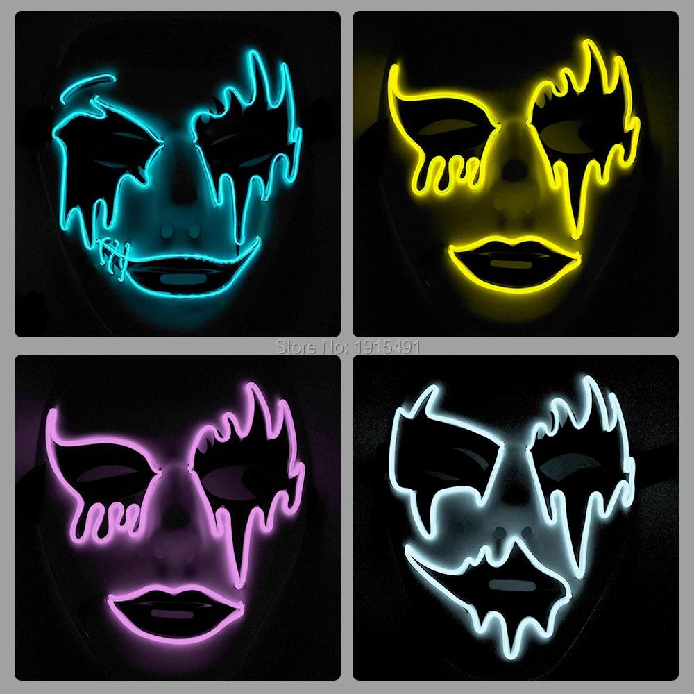 

Novelty Neon Light Up Mask Night Glowing Halloween Mask Masque Masquerade Full Face Anonoymous Mask