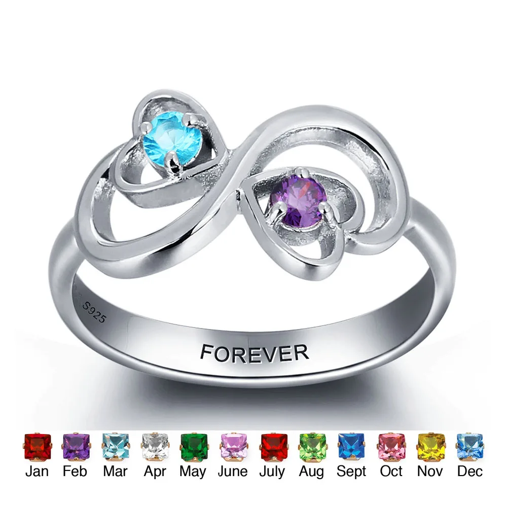 

Personalized Promise Infinity Ring Engraved Sterling Silver Birthstone Heart Ring Best Valentine's Day Gift