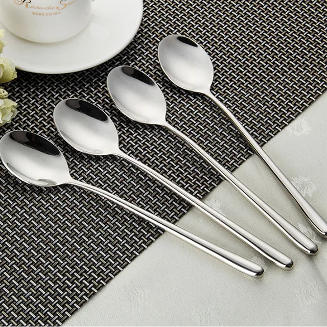 Stainless Steel Dinner Spoon Long Handled Round Rice Spoons Ice Cream