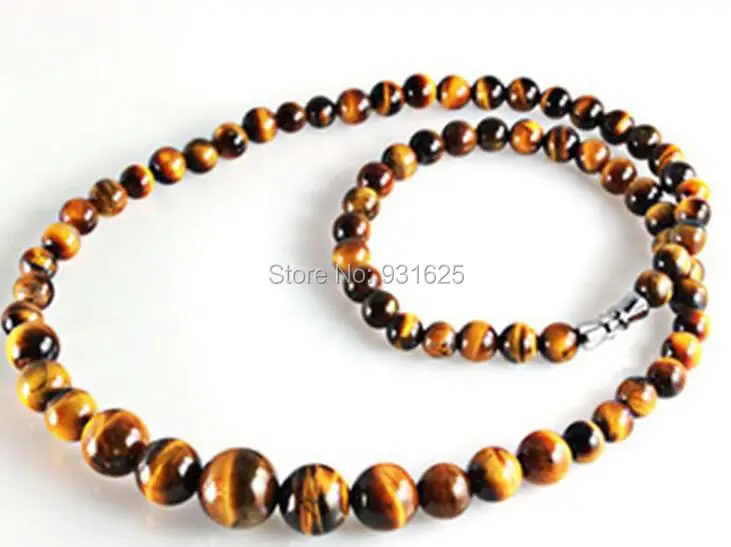 

Beautiful 6-14mm Natural Tiger eye Gem stone Round Beads Link Necklace Fashion Fine Jewelry for woman and man wholesale