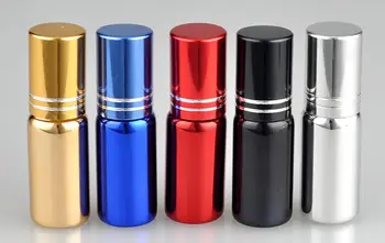 

Free shippping 200PCS 5ml Assorted UV Coated Glass Roll-on Bottles Perfume Refillable Bottles with Steel Rollers