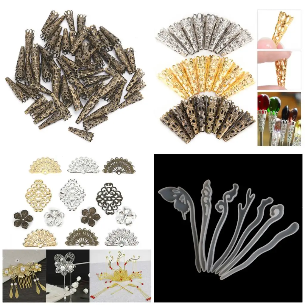

Metal Filigree Flowers Slice Charms Base Silicone Mould Setting Jewelry Components Findings For Hairpin DIY Accessories
