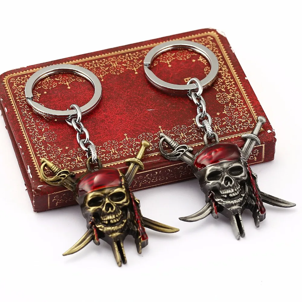 

HSIC Pirates of the Caribbean Keychain Captain Jack Sparrow Mask Skull and Crossbones Zinc Alloy Key Chain HC11851